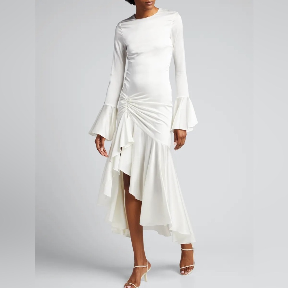 Caroline Constas Chic White High-Low Dress with Flared Sleeves